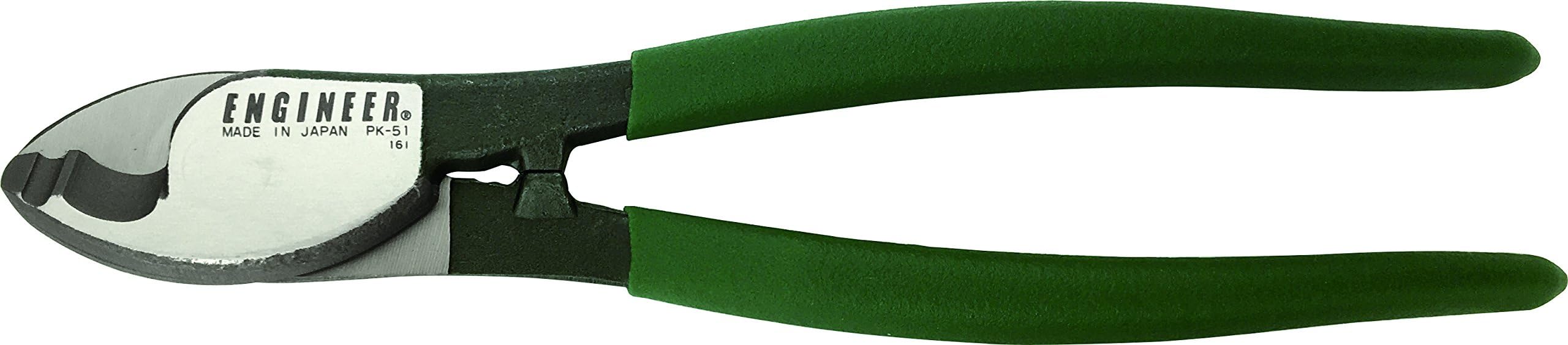 ENGINEER pk-51 Heavy Duty Cable Shears/Wire Cutters (Larger Version) for Clean Cutting of Thick Electrical Cable, Coax & Nylon Rope etc. Made in Japan, Green, 212 mm