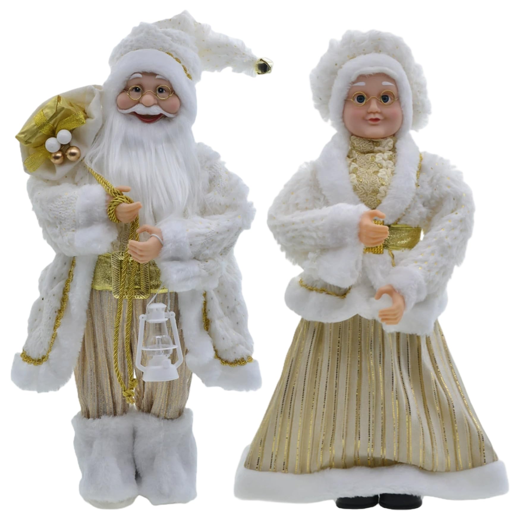Gcroet Figurine di Babbo Natale Figurine di Natale in piedi da 18 pollici con vestiti dorati e bianchi per decorazioni per la casa per feste da tavolo, mensole del camino, Vecchio.