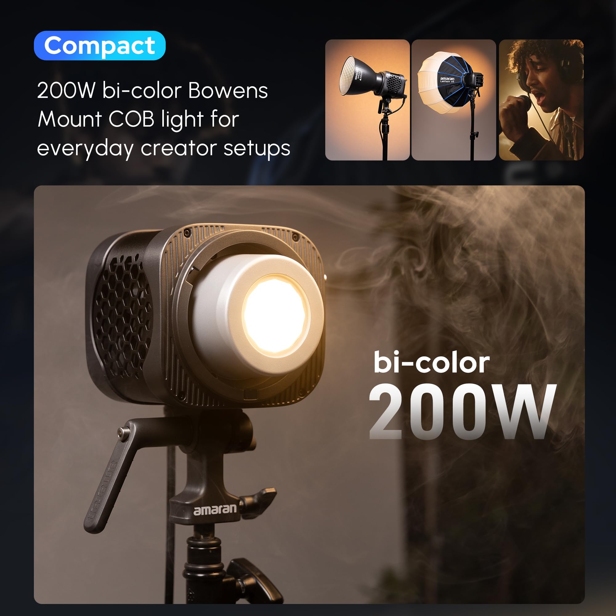 Amaran Halo 200 x 200 W LED-owa lampa wideo, dwukolorowa, 2700 K-6500 K, Bowens Mount, COB, kompaktowa, sterowanie przez aplikację DMX NFC
