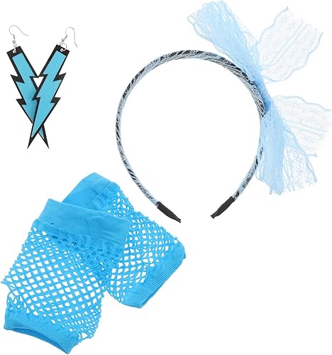Miniatura 6 de LOGOFUN Diadema de encaje retro para fiesta, aretes de neón de los años 80, guantes de red de los años 80, accesorios de fotos con temática de los