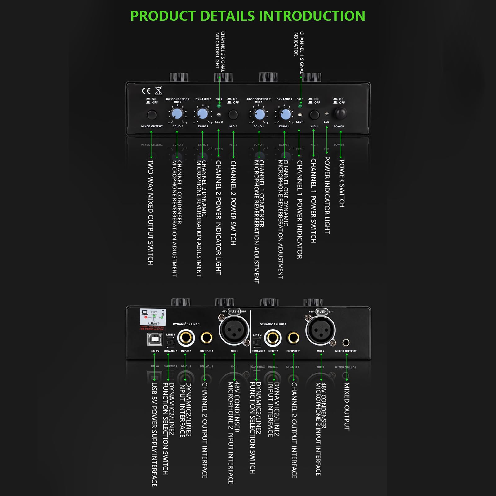 Amplificateur Professionnel À Réverbération en Métal Double Entrée Portable pour Les Musicales Dispositif De Mélange Auditif À Corps en Métal