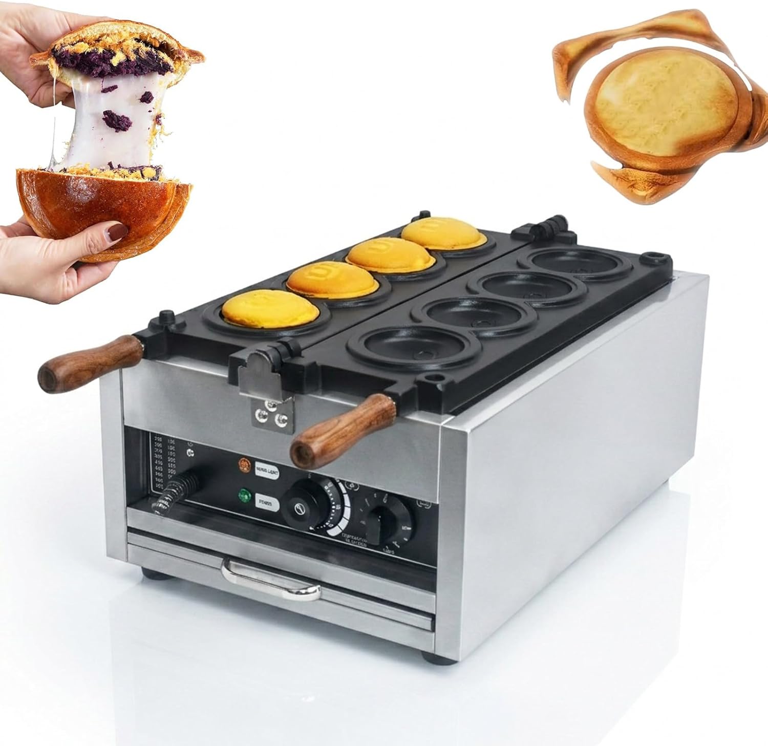 UFO Panini Press, 4-Grid Non-Stick Hamburger Machine with 3000W Rapid Heating, Stainless Steel Electric Waffle Maker with Temp & Timer Control