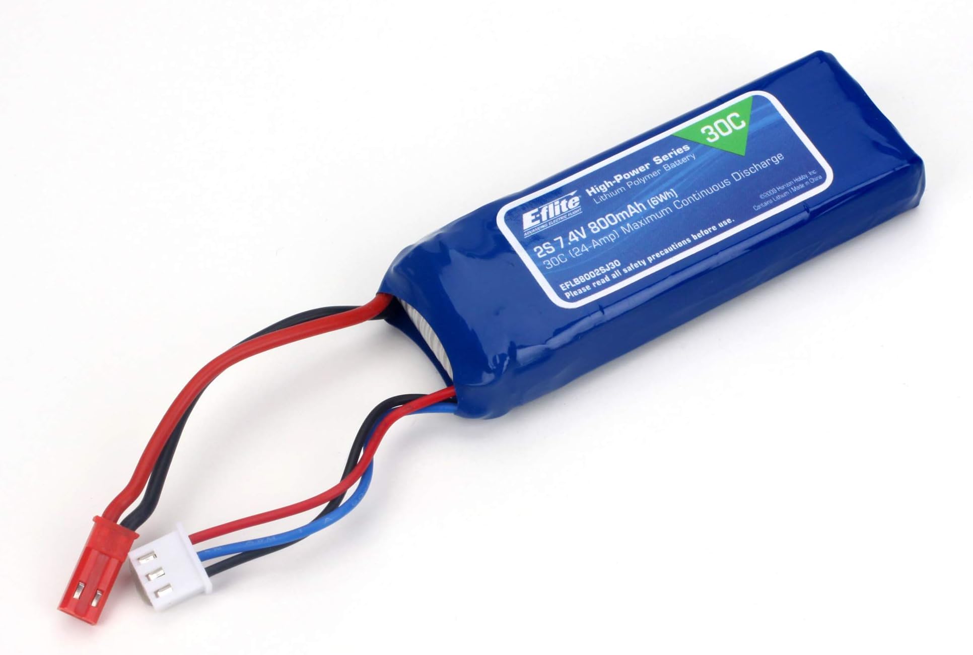 E-flite 800mAh 2S 7.4V 30C LiPo 18AWG JST EFLB8002SJ30 Airplane Batteries