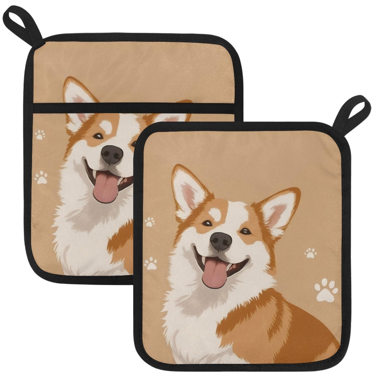 VAPOKF Corgi Pot Holders with Pocket for Kitchen Heat Resistant Potholders Large Polyester-Cotton Square Oven Mitts Set