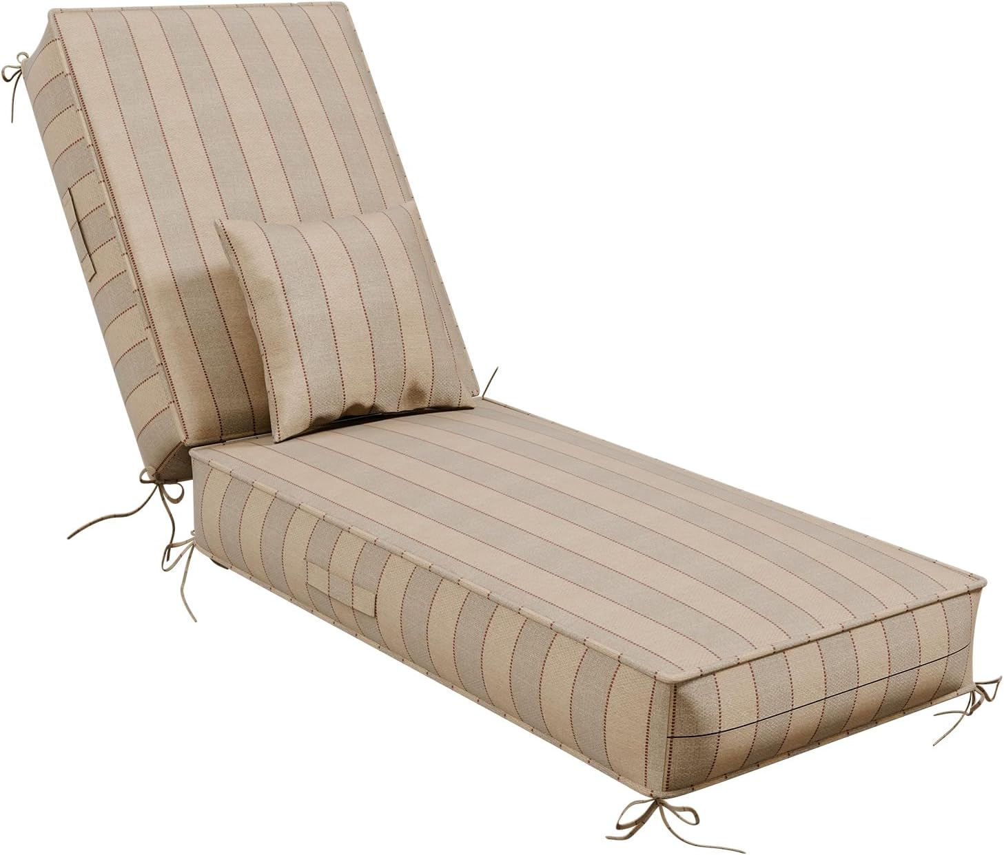 Chaise Lounge Cushions Outdoor with Pillow Handle, Olefin 80x26x6 Inch Double Waterproof & Fade Resistant Thick Lounge Chair Cushions with Removable Cover and Straps, Patio Lounger Pads, Beige Stripe