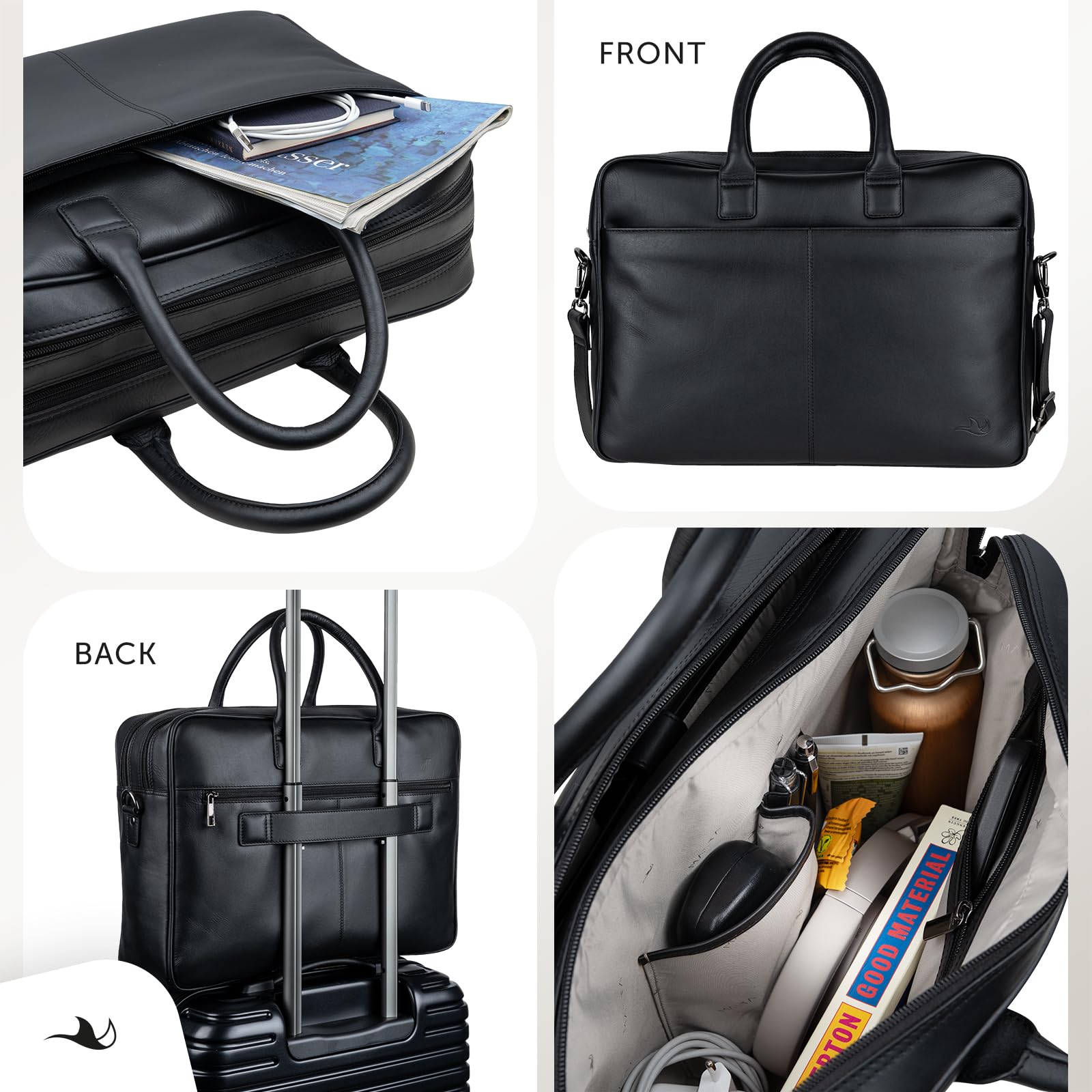 MANTA Echtleder Business-Tasche, Handgearbeitete Aktentasche aus Leder, Stilvoll & Modern, 16-Zoll Laptoptasche, Elegante Notebooktasche, Umhängetasche, Dokumententasche, Schultertasche, Laptop-Sleeve