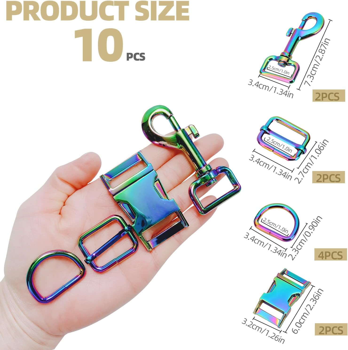 10 Pcs Metal Swivel Snaps Hooks with D Rings Side Release Buckles Slide Buckle for Purses Lanyard Dog Collars