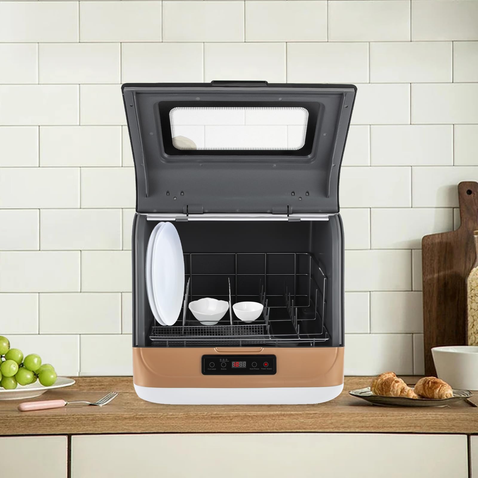 Gold - Lavastoviglie da tavolo moderna, mini lavastoviglie, con 360°, asciugatura, per appartamenti e caravan, 800 W
