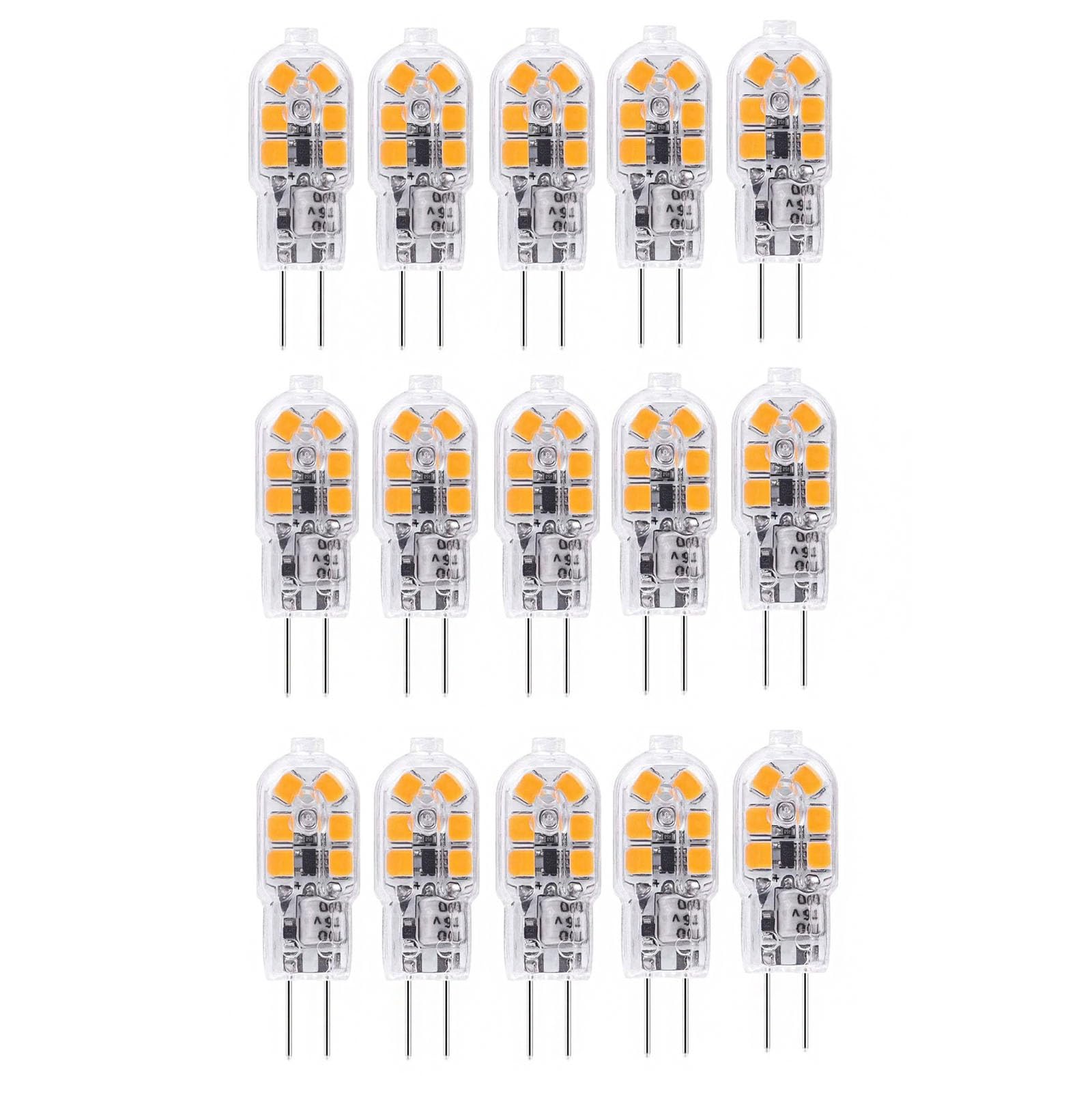 Bombillas LED G4 1W-1.5W CA/CC 12V Base G4 dos pines Bombilla mini IRC 80+ No regulable Para iluminación de jardines techos bajo encimeras (focos empotrables)(Cool White 6000K,15pack)