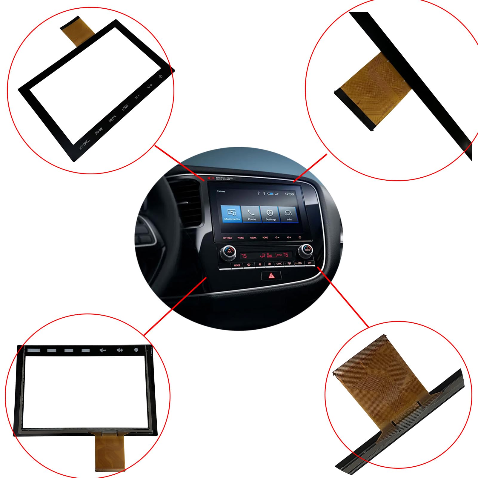 Touch Screen Digitizer For 2014-2019 Toyota Highlander 8" Audio Display - Replacement Glass Panel
