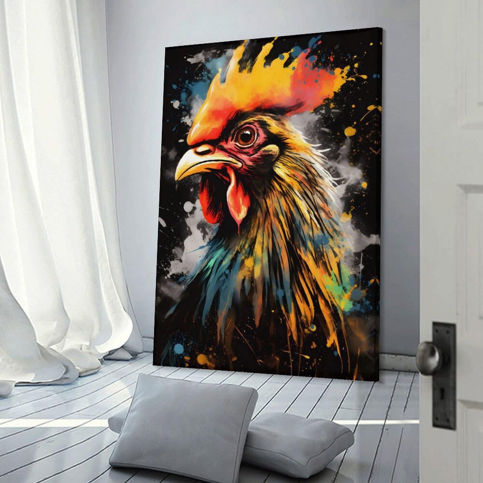 Junmoney Colorful Rooster Painting Home Decor Wall Art 20x30inch(50x75cm), for Gallery Wall Layouts in Home Or Office, A Versatile Canvas Print for Layering