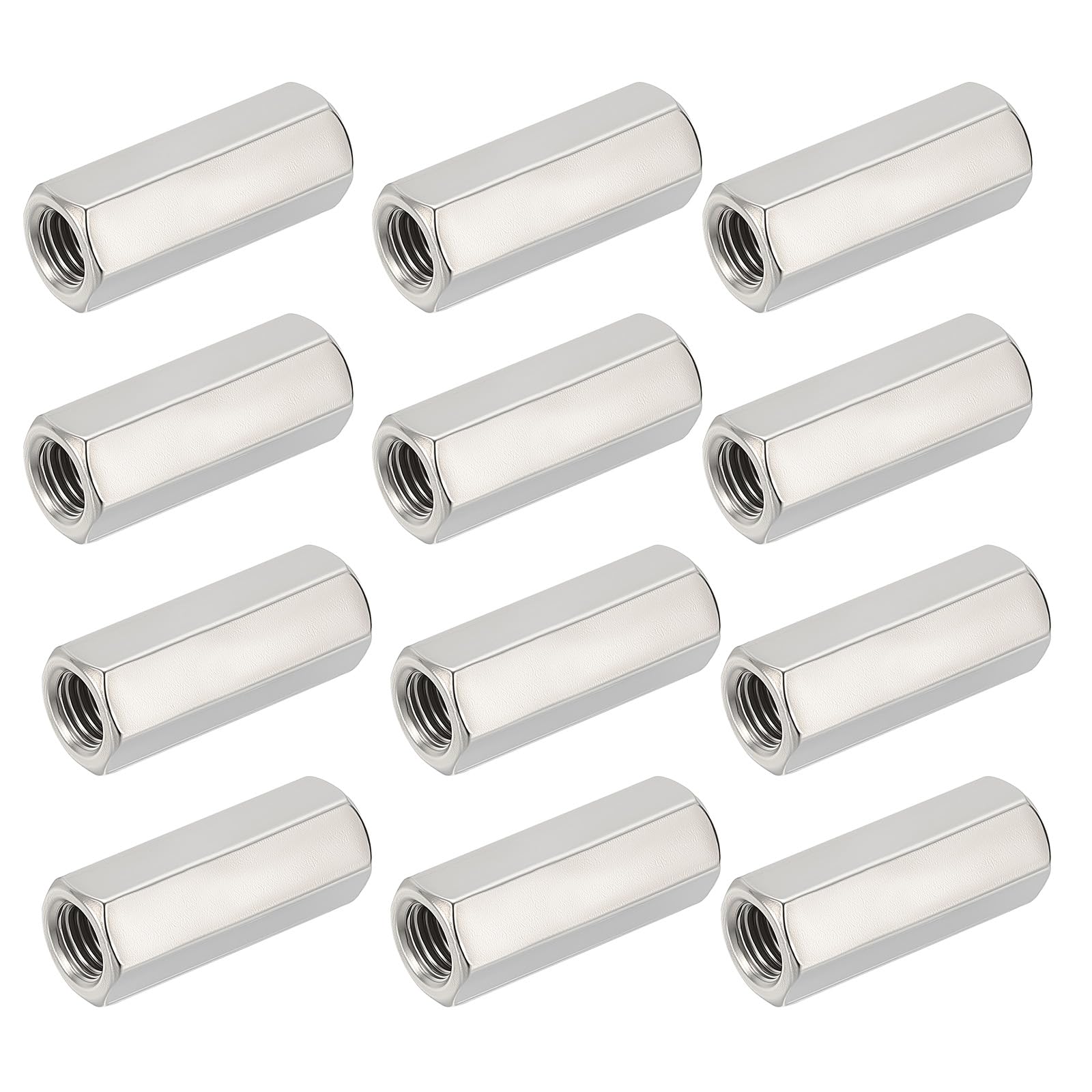 HiPicco Hex Coupling Nuts, 1/2-13 UNC 40mm/1.57" Length, 12 Pack 304 Stainless Steel Rod Coupling Nut for Threaded Rods & Studs