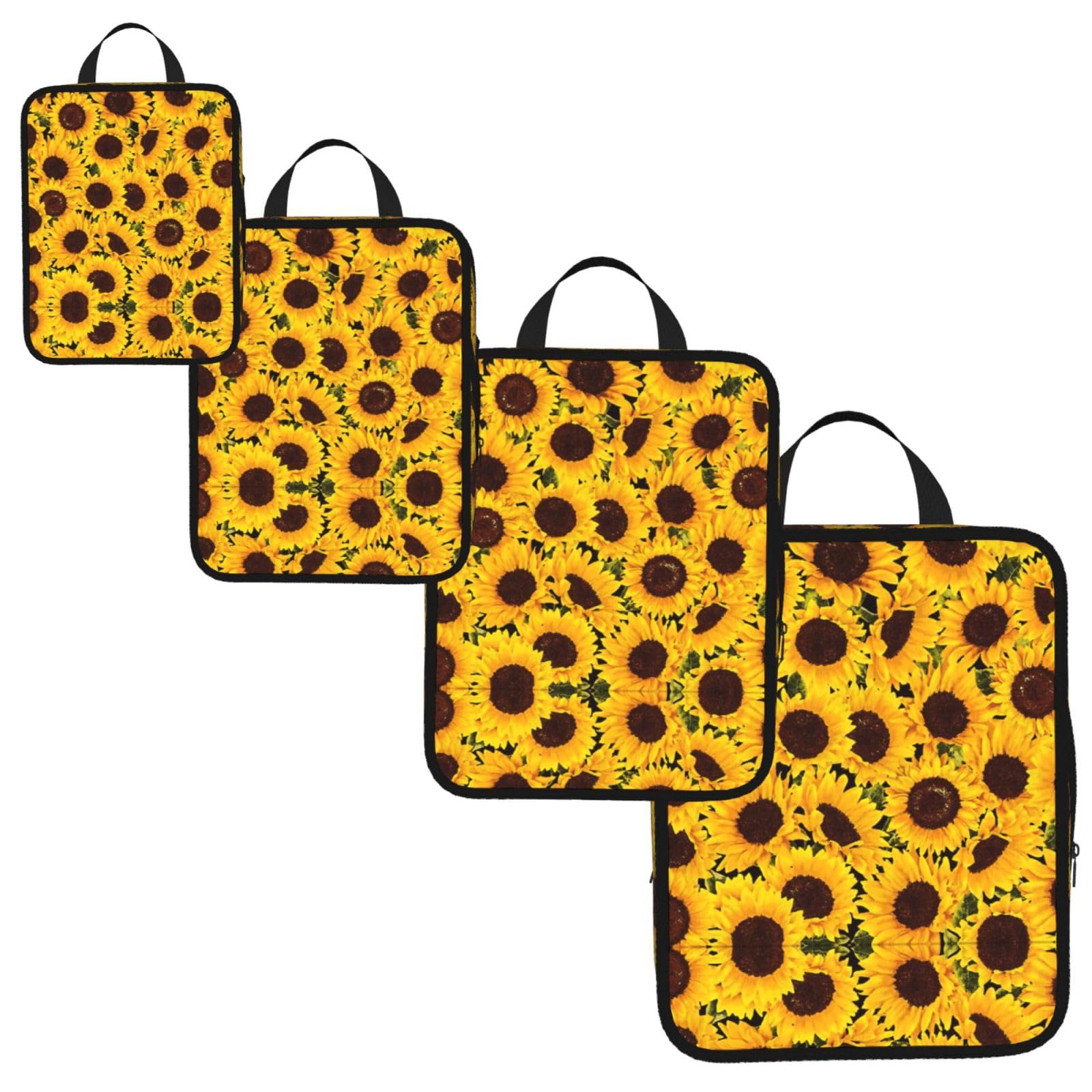 Yellow Sunflowers Print 4 Set Compression Packing Cubes for Suitcases,Expandable Storage Bags Organizers