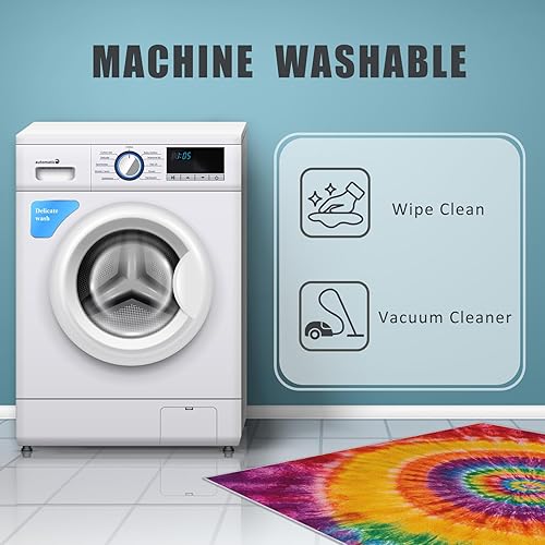 Miniatura 7 de Orange Yellow Purple Tie Dye Rugs for Living Room 5x7, Hippie Rainbow Bedroom Carpet, 70S Retro Groovy Pattern Design Area Rug, Washable Non Slip