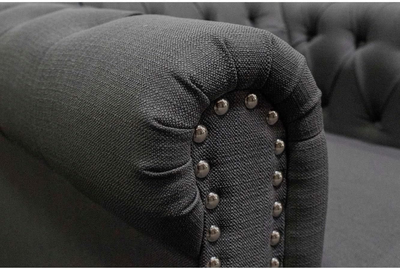 Bowery Hill Transitional Fabric Upholstered Living Arm Chair, Charcoal Finish, Polyester Blend with Tufted Back and Rolled Arms, Espresso Legs, Removable Cushion, 35"L x 39"D x 31"H, Accent Chair for