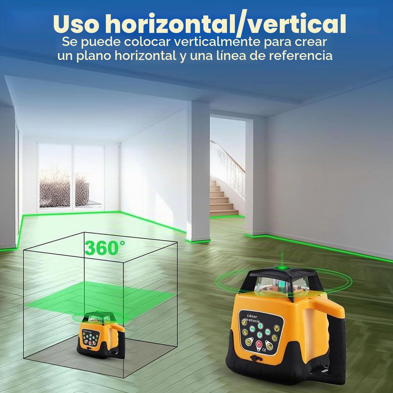 Nivel láser autonivelante Escaneo Giratorio 360° Vertical Horizontal 500 m para construcción Edificios Profesionales Albañilería Cercas Contratistas Cimientos,Green Beam