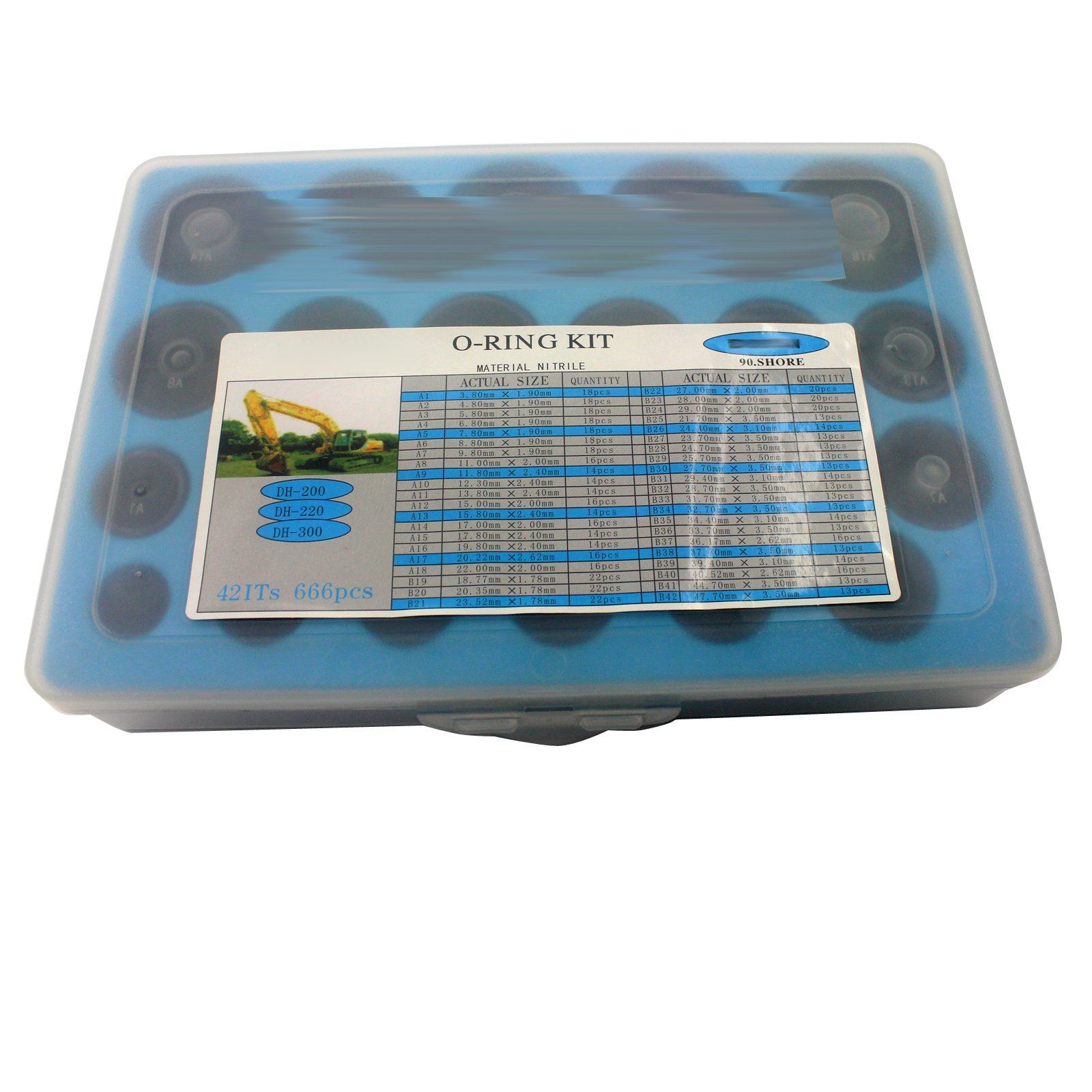 Kit de junta tórica de goma 421Ts 666Piece 42Sizes para Doosan DH-200 DH-220 DH-300 piezas de excavadora, garantía de 3 meses