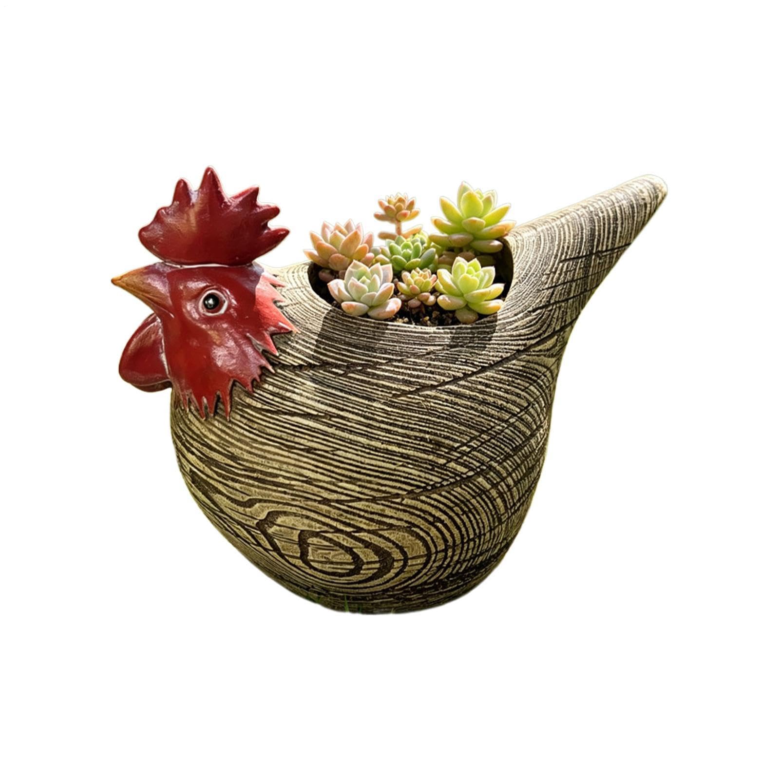 Pot en résine poule pour décorer un patio et un jardin