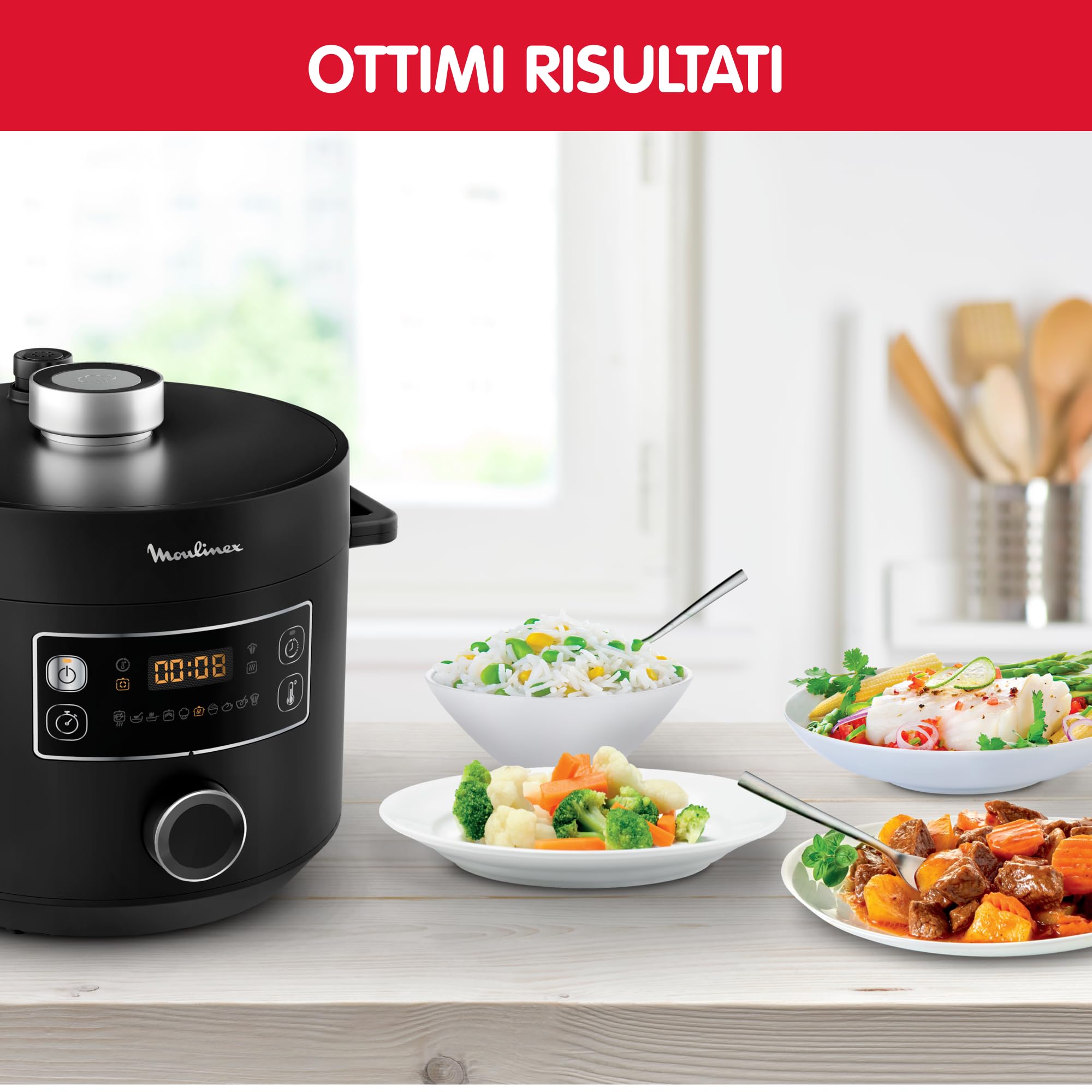 Moulinex Epic Turbo Cuisine CE7548 - Elektryczny szybkowar 1090 W, automatyczny 10 programów, kosz na parze, Czarny