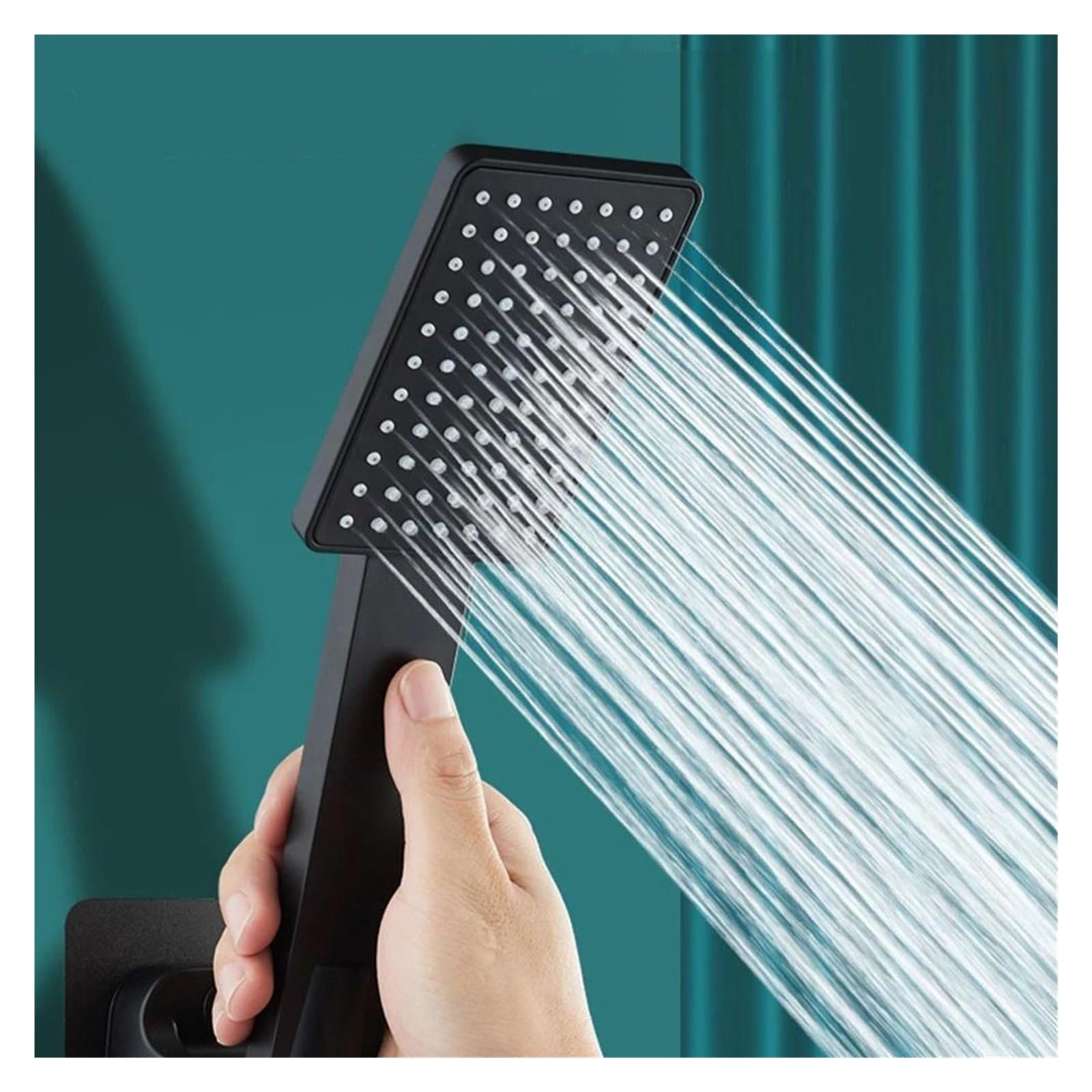 Soffione doccia ad alta pressione, irrigatore portatile quadrato, argento/nero, spruzzatore universale multifunzione(Black)