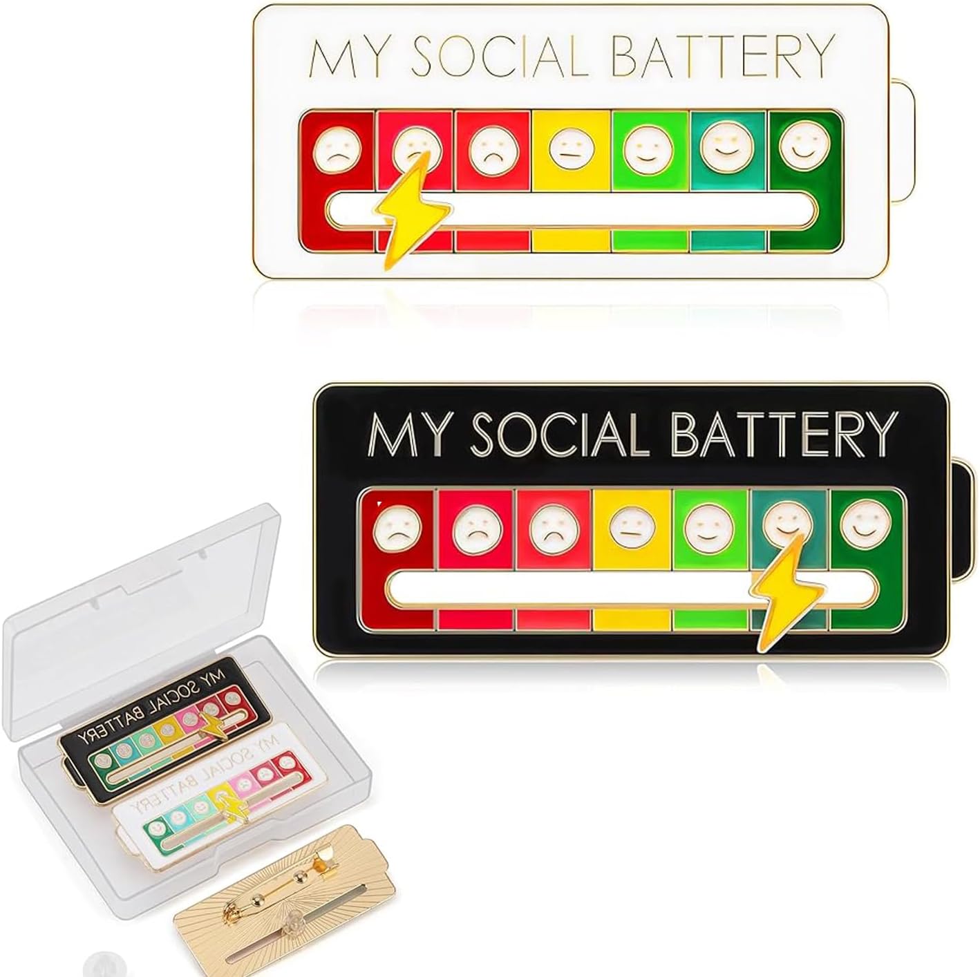 2Pcs Social Battery Slider Pin,Funny Interactive Brooch Enamel Pins for 7 Days, Cute Mood Pins for Backpacks Clothing Hat Bags Scarves (Style 1)
