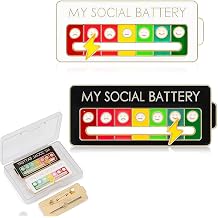 2Pcs Social Battery Slider Pin,Funny Interactive Brooch Enamel Pins for 7 Days, Cute Mood Pins for Backpacks Clothing Hat Bags Scarves Style 1