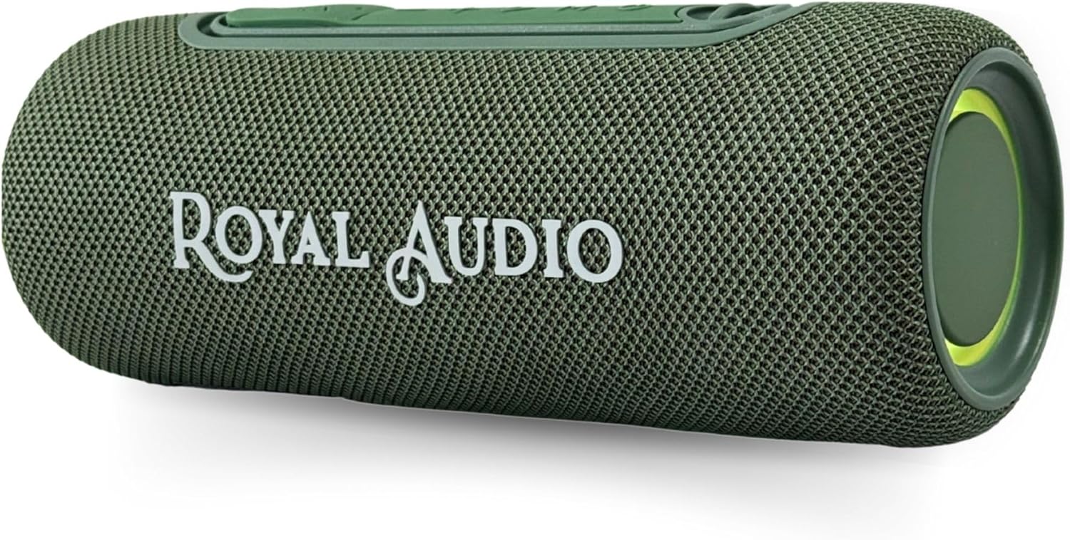 RAS01 Wireless Portable Bluetooth Speaker with IPX5 Waterproof Design, Bassboom Stereo Sound, TWS Pairing, 8 Hours Playtime, RGB Lights and FM Radio for Home and Outdoor Use (Green)