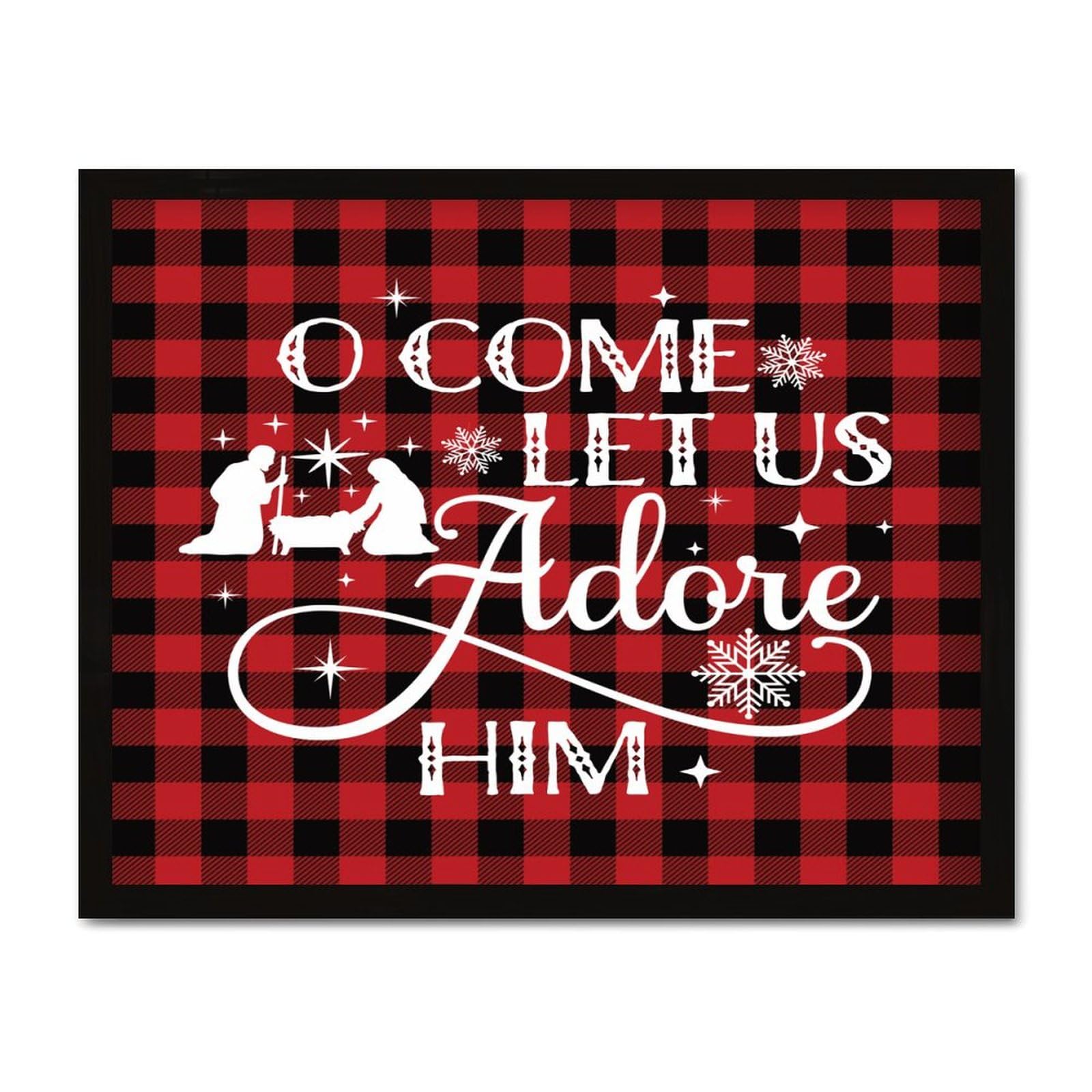 Cadre déco chalet O Come Let Us Adore Him plaque bois pour premier Noël