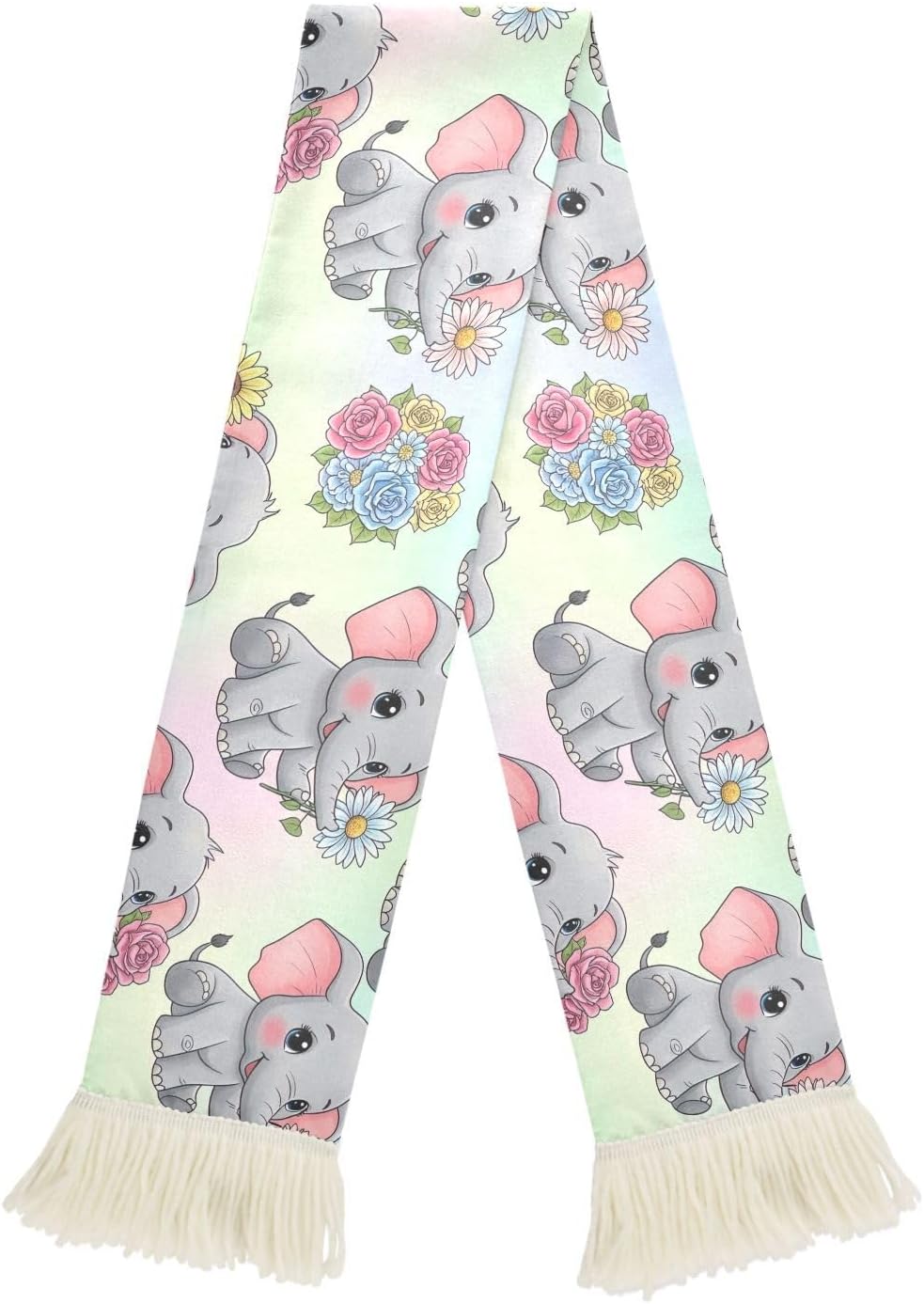 CHIFIGNO Cute Elephants Colorful Pastel Sports Fan Scarf for Soccer Games, 100% Polyester Sweat Towel Wrap with Fringe Ends, Quick Dry Cheering Banner