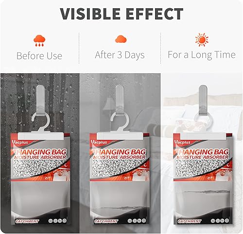 Miniatura 5 de Vacplus Absorbentes de humedad, bolsas deshumidificadoras de armario colgantes, paquetes de humedad, desecantes, deshumidificadores de armario con