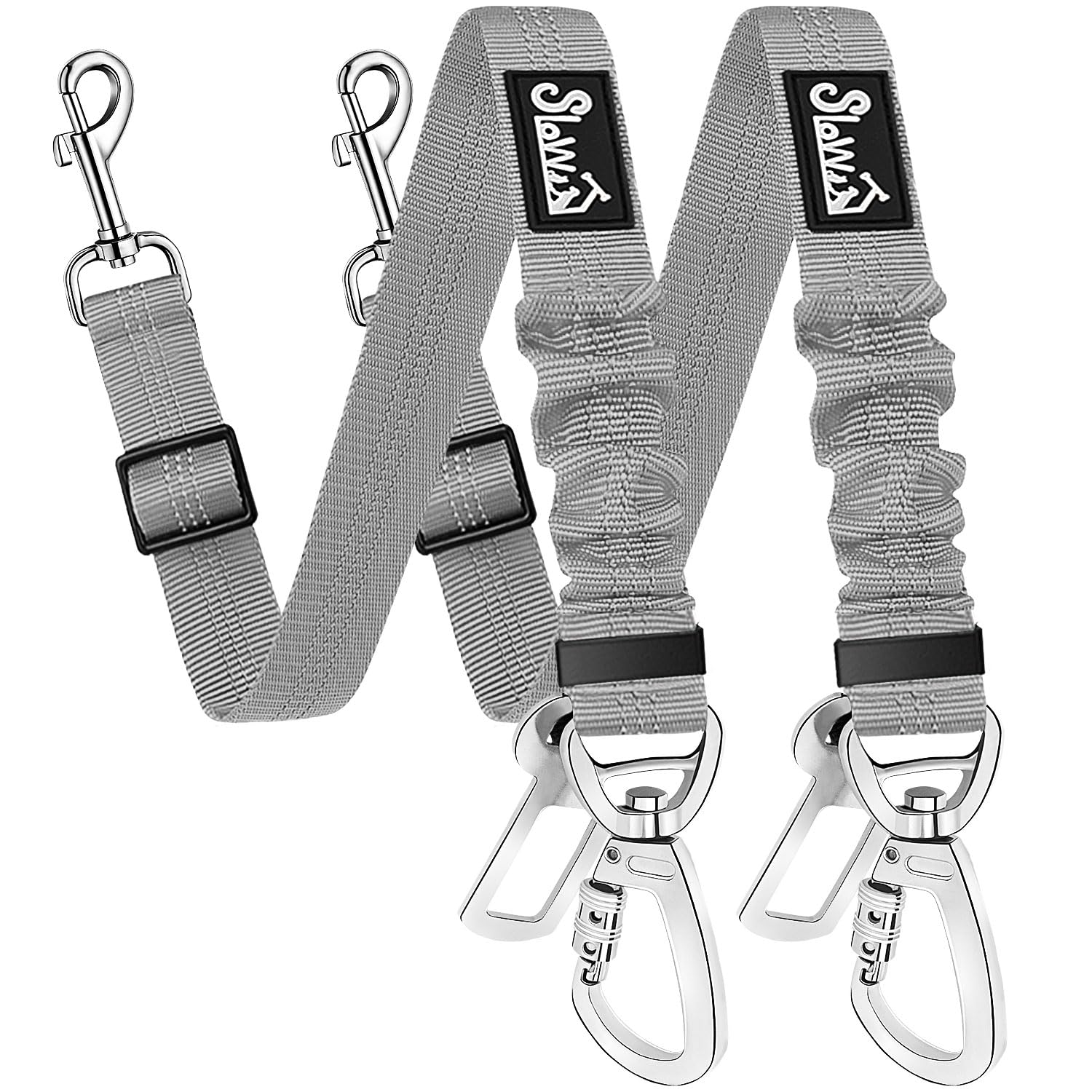 SlowTon Dog Seatbelt, 2 Pack Dog Seat Belt Car Leash Adjustable Elastic Bungee Buffer Heavy Duty Nylon Reflective Pet Safety Tether Connect to Dog