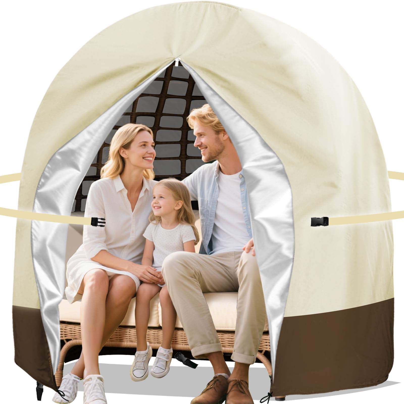 Uthem Beige And Coffee Hanging Chair Cover For Double Egg Swing Chair 91X80 Inches Patio Stand Cover Wicker Egg Swing Chair Covers For Cocoon Chair