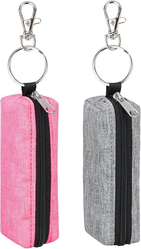 Porta-bálsamo labial Meiiy com zíper e gancho, Oxford Cloth, Cinza e Rose Red