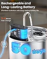 Vista 5 de Cat Water Fountain Wireless Stainless Steel with Sensor 3.5L/118oz Battery Operated Rechargeable Automatic Water Dispenser Quiet Pump for Drinking