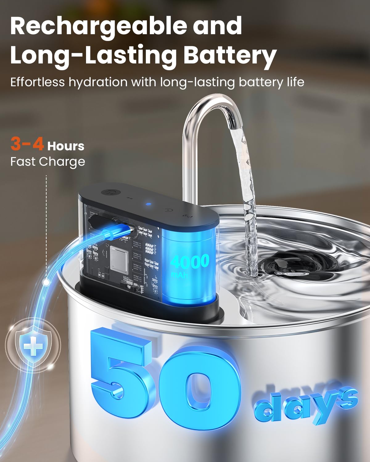 Fontana d'acqua wireless per gatti, in acciaio inox, con sensore, 3,5 l, a batteria, senza fili, erogatore automatico di acqua, pompa silenziosa, senza BPA, per bere, facile da pulire, per gatti, cani
