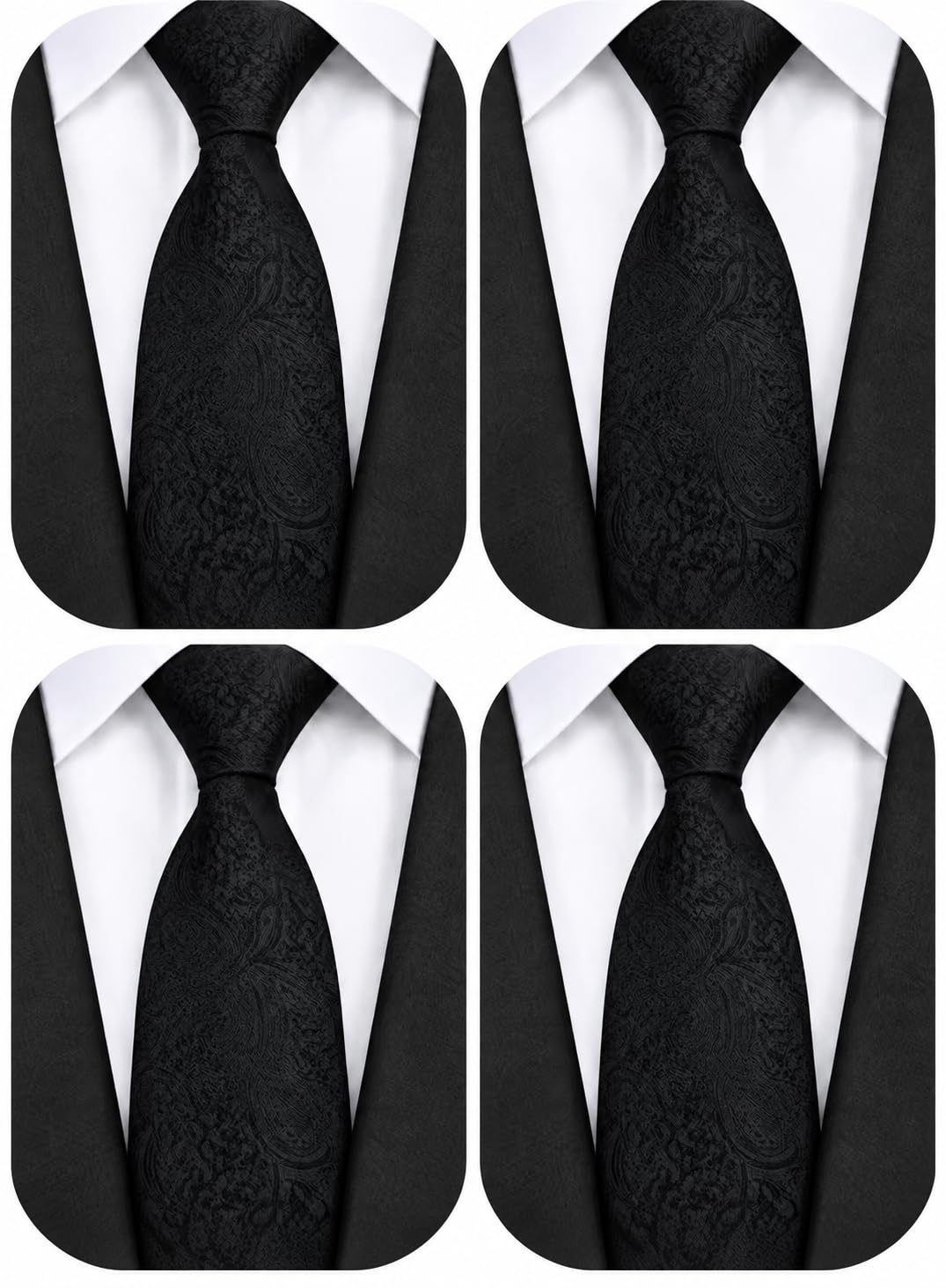 WeiShang Lot 4 PCS Men's Ties Solid Color Neckties Formal Black Ties For Men