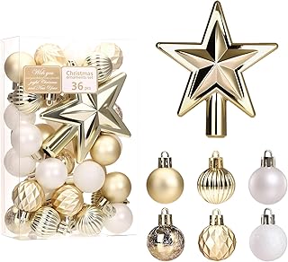 LIHAO クリスマス オーナメント ボール 36個セット トップ星付き 北欧 クリスマスボール ツリー オーナメント 飾り オシャレ 飾り付け 装飾 インテリア デコレーション 豪華 ゴールド 3cm