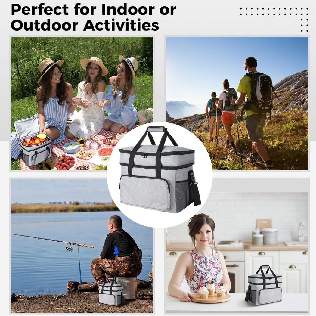 Large Insulated Cooler Bag, Waterproof & Leakproof Double-Layer Design, Portable Travel Cooler for Beach, Picnic & Camping