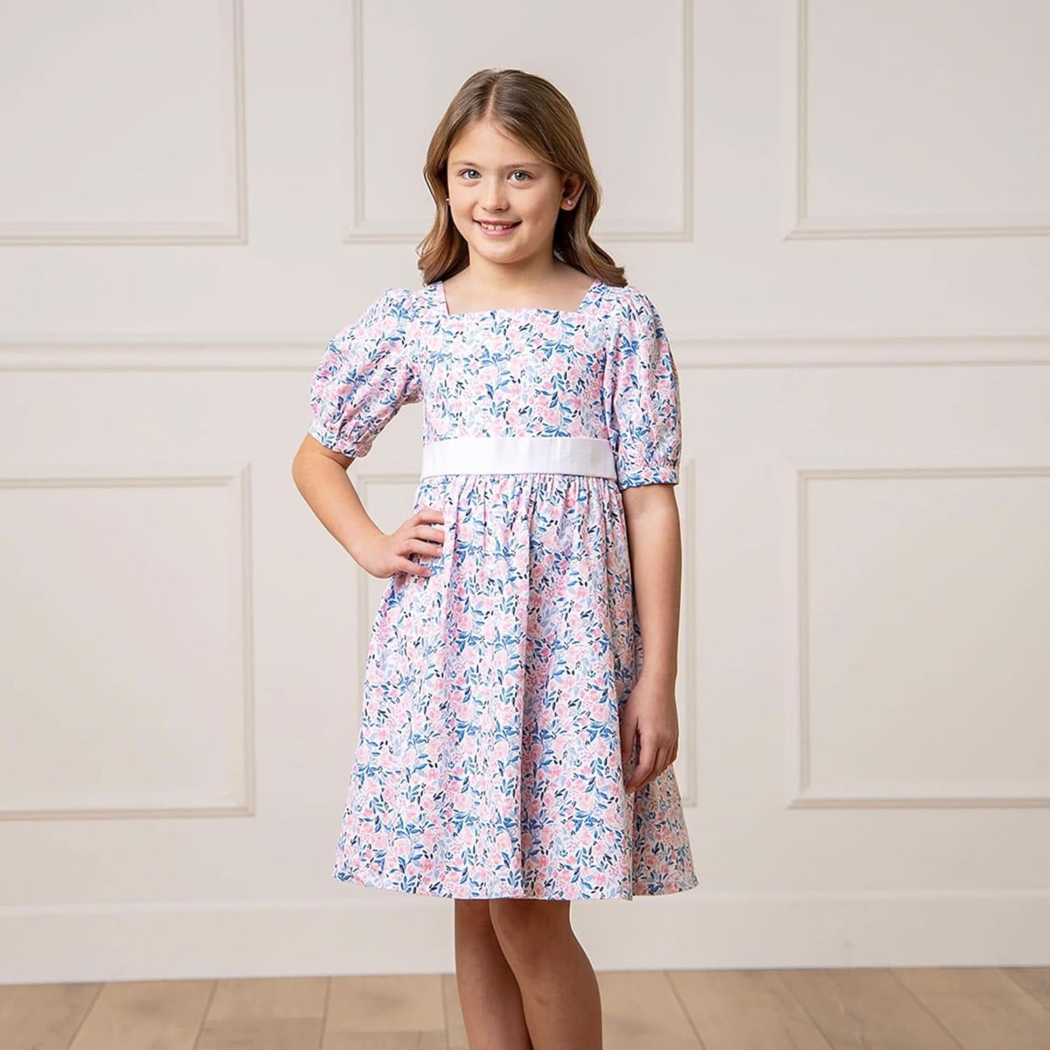 Hope & Henry Women's Women's Linen Ruffle Collar Midi Dress