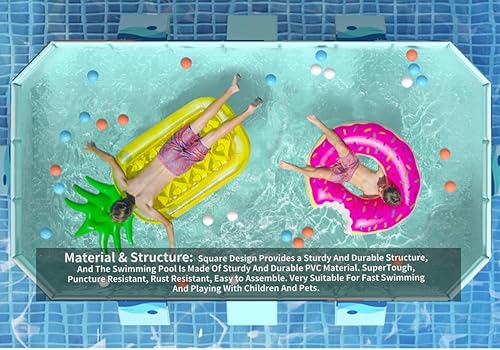 Miniatura 7 de YYW Foldable Swimming Pools Square Above Ground Pool Garden Big Frame Pools Outdoor Pool for Family Adult Kid Dog Rust Resistant Easy to Assemble