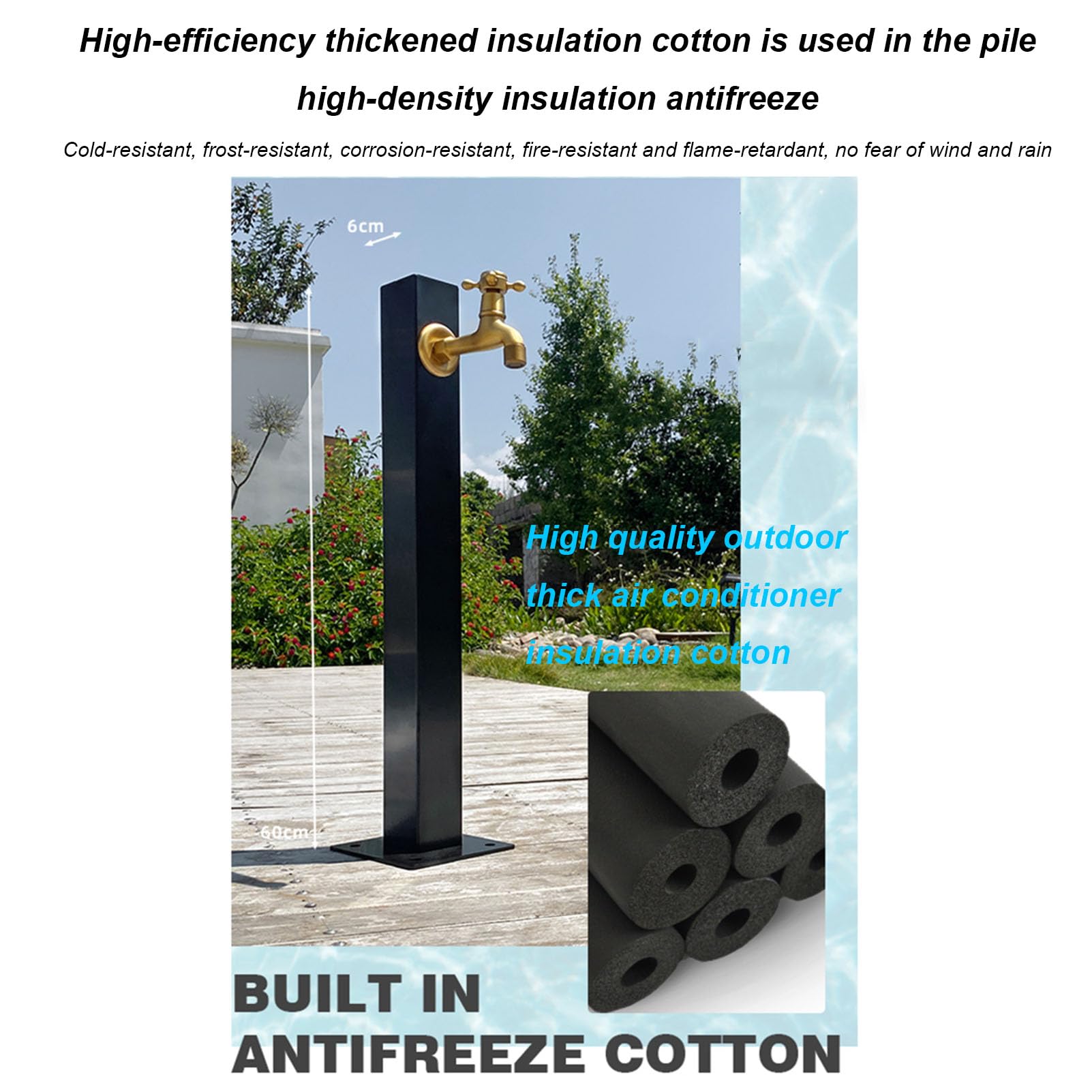 Columna de agua vertical para jardín, soporte de manguera independiente con llave de bloqueo, dispensador de agua anticongelante para exteriores, fuente de hidrante para patio