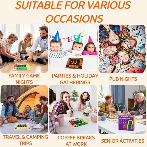 Miniatura 9 de Wooden Shut The Box Game, 4 Players, Educational Dice Board Game, Numbered Tiles, Home Classroom Camping, Anti-Slip Bottom