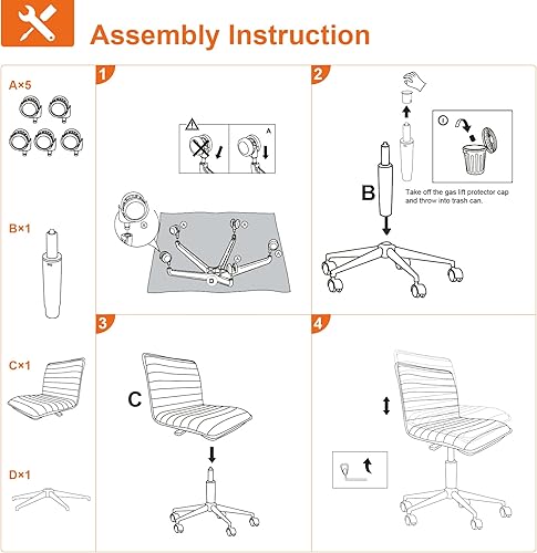Miniatura 8 de Furnimart Silla de escritorio de terciopelo sin brazos para oficina en casa, sillas de tareas ajustables, silla de oficina tapizada giratoria