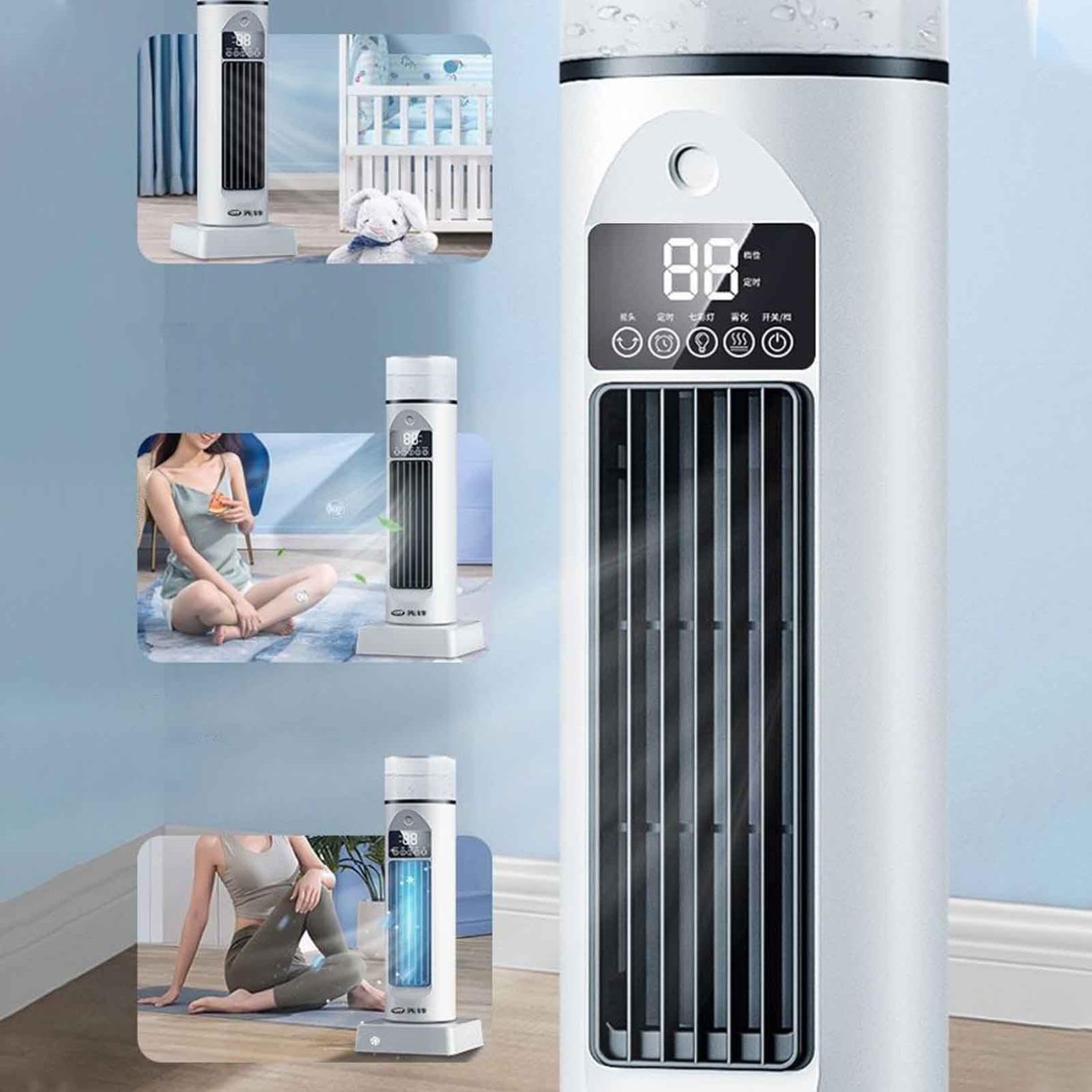 Enfriador de aire silencioso para habitación, refrigeración por niebla fría, 6 velocidades de ventilación, oscilación 120°, temporizador de 6 horas, con mando a distancia y depósito de agua, para
