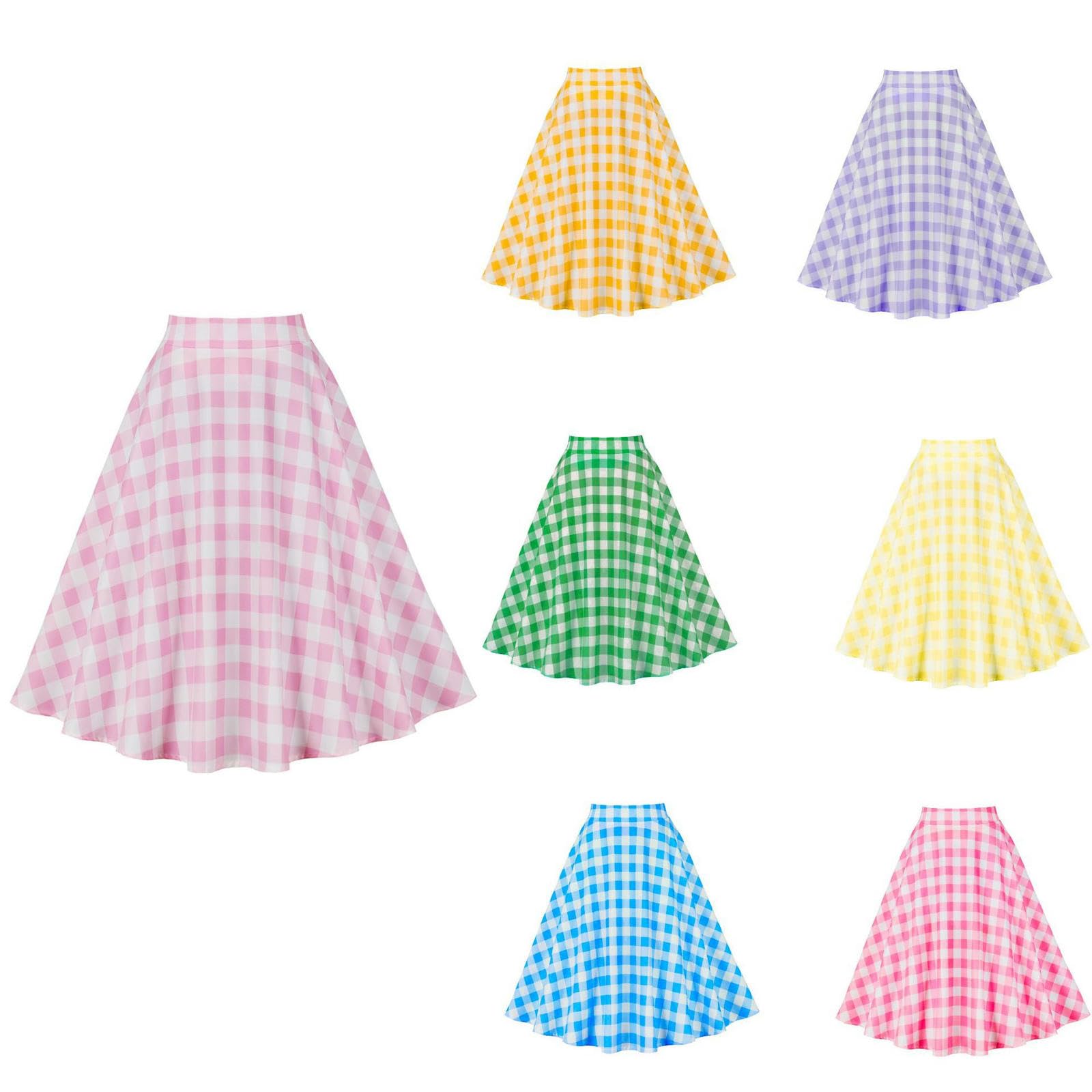 Karierter Rock mit Taille, süßer und lieblicher Swing, A-Linien-Rock für den Sommer - Rosa - L