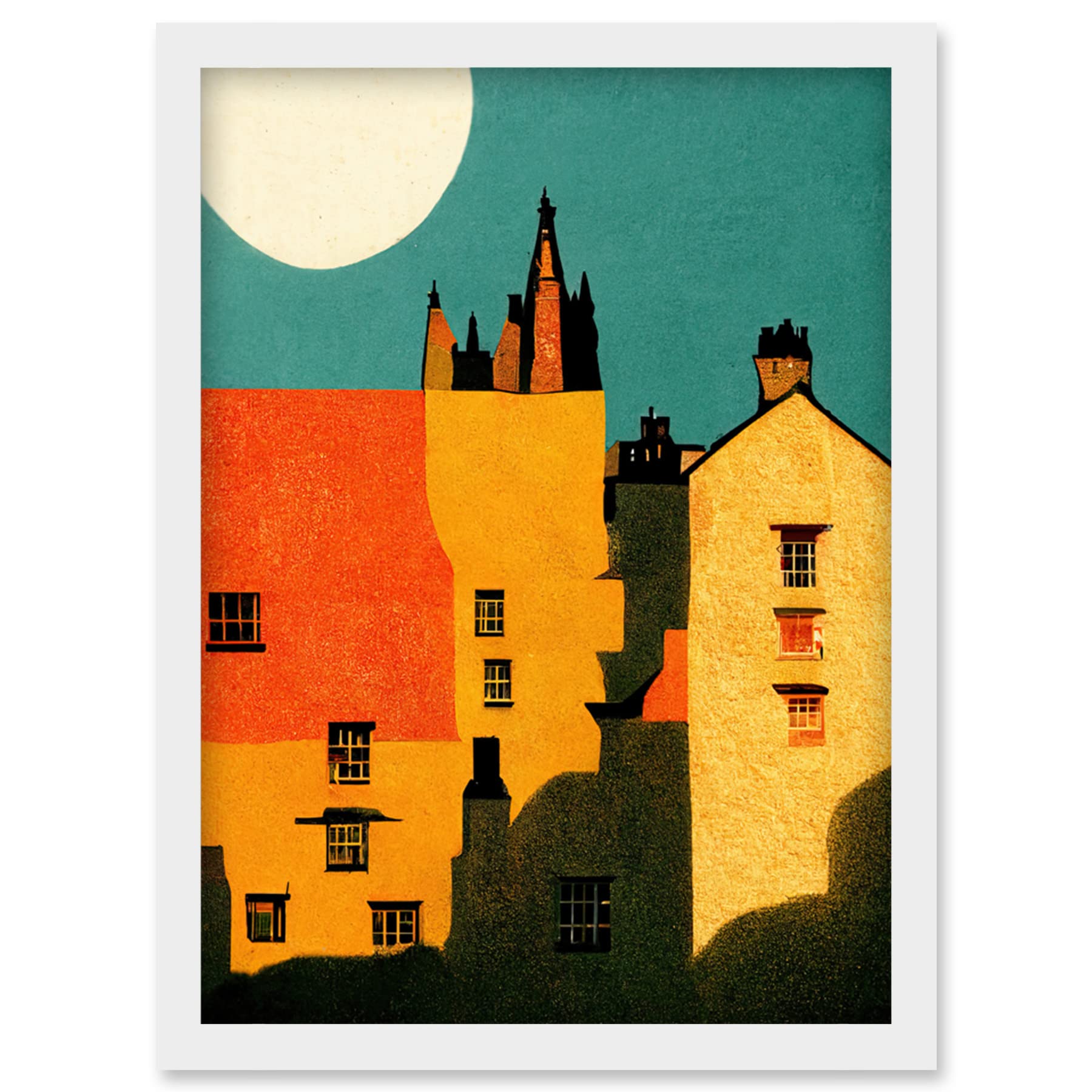 Dean Village Edinburgh Vibrant Reds Yellows Framed Wall Art Picture Print A4