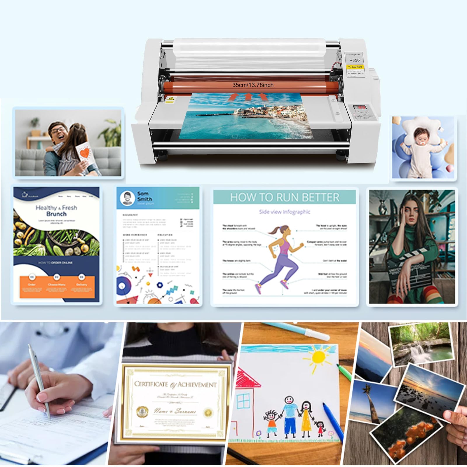 Plastificatrice A Caldo/Freddo, Plastificatrice Professionale da Ufficio da 350 Mm per Presentazioni, Plastificatrice A Pressa Termica per Cartone, Fogli in PVC, Dis