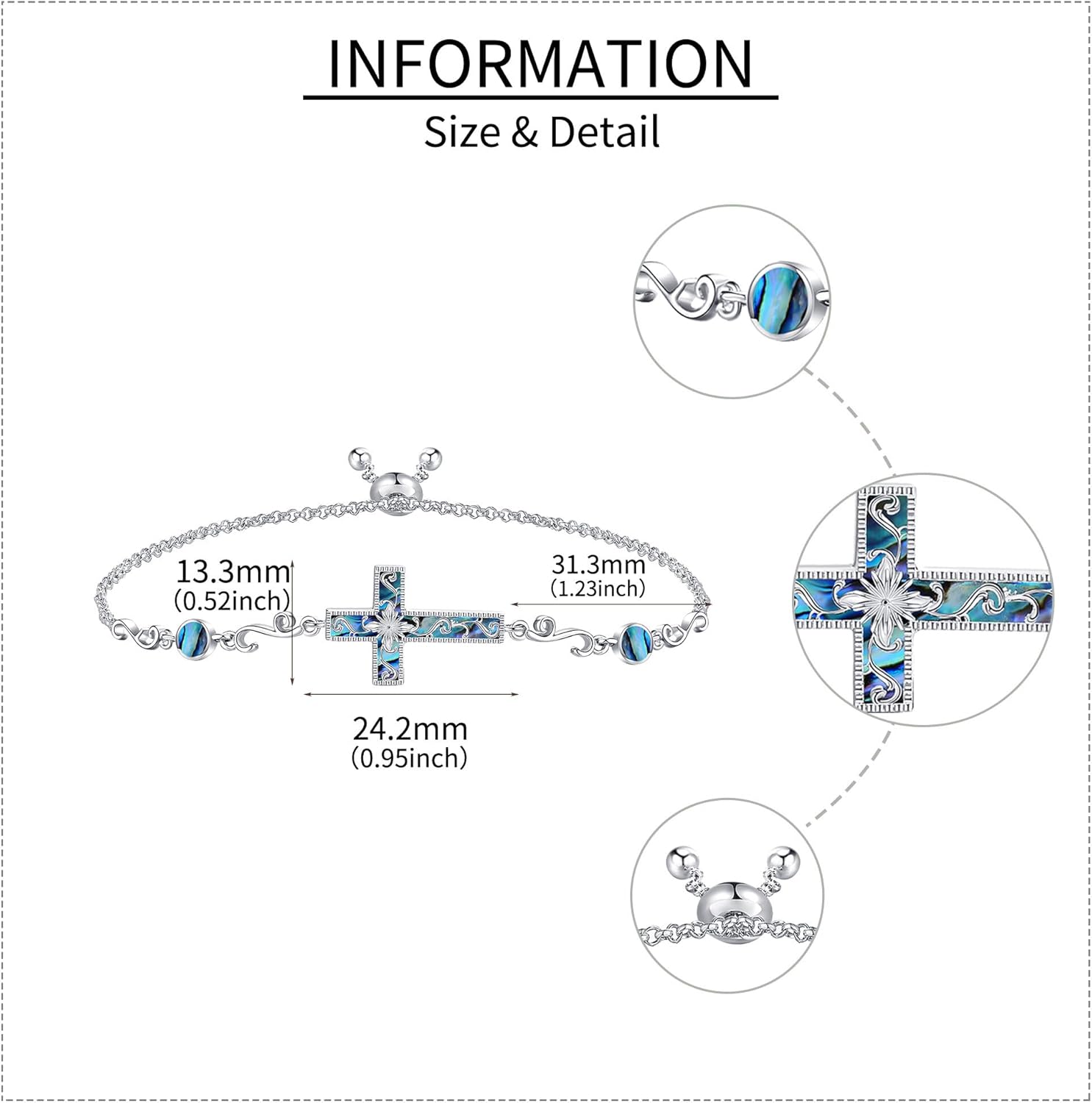 Cross Bracelet for Women 925 Sterling Silver Abalone Shell Christian Sideways Cross Bracelets Religious Jewelry Gifts for Women Mom - Image 4