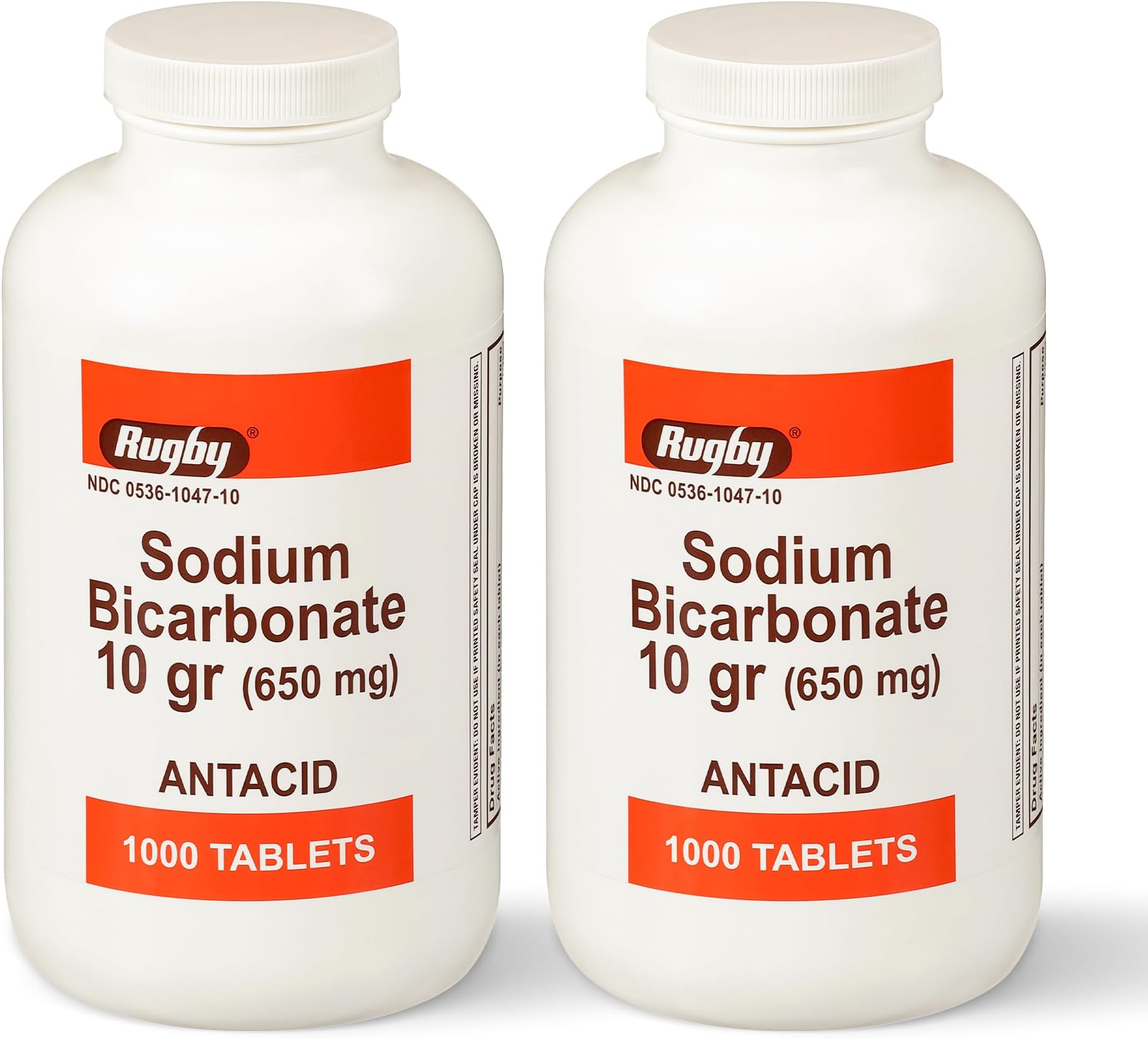 Rugby Sodium Bicarbonate 650 mg Antacid Tablets - Relief for Heartburn, Sour Stomach & Indigestion, 1000 Count (2-Pack)