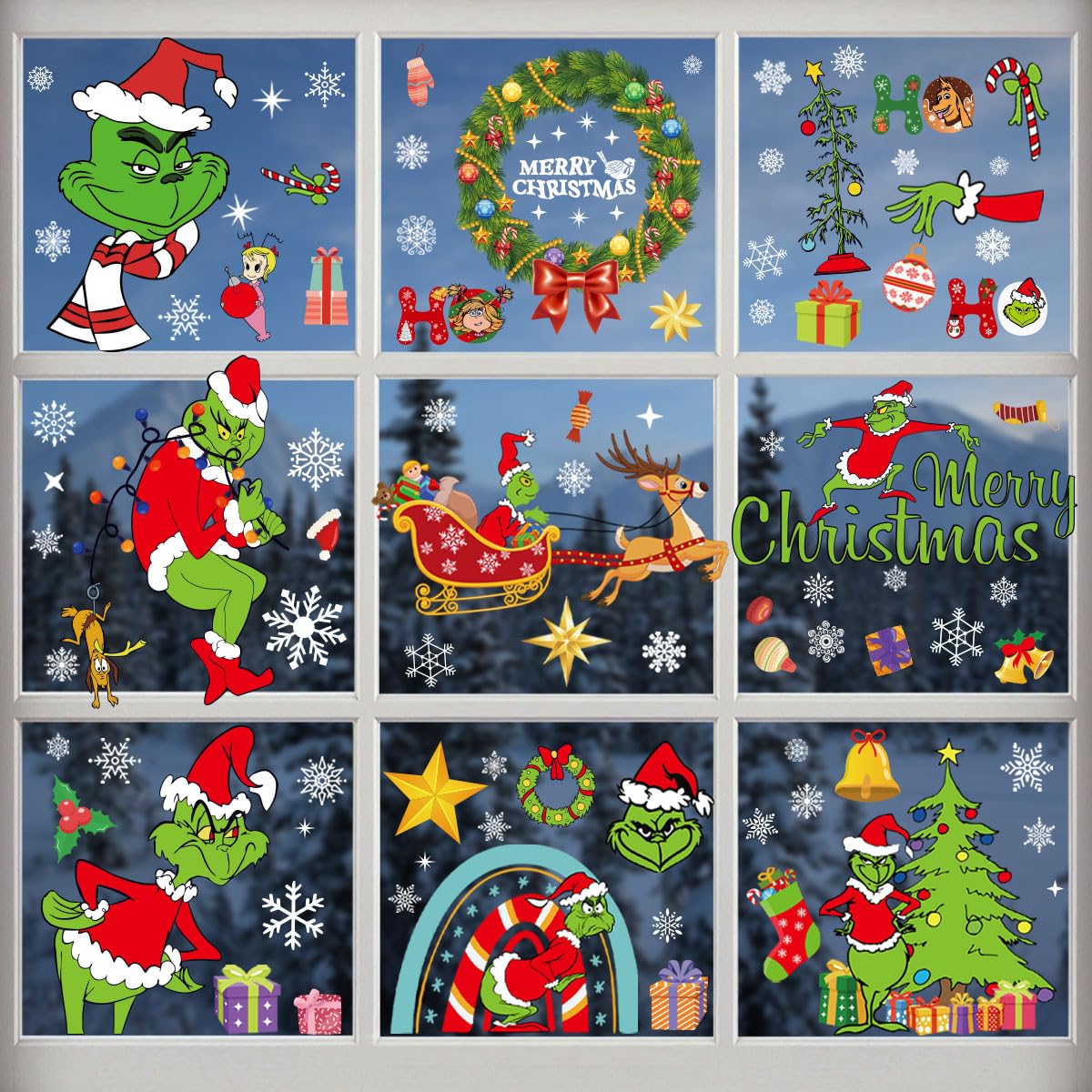 XCGHMAL Christmas Window Clings Reusable Window Stickers Merry Christmas Stickers New Year Window Decals Christmas Decorations for Window Glass Decoration, 9sheets